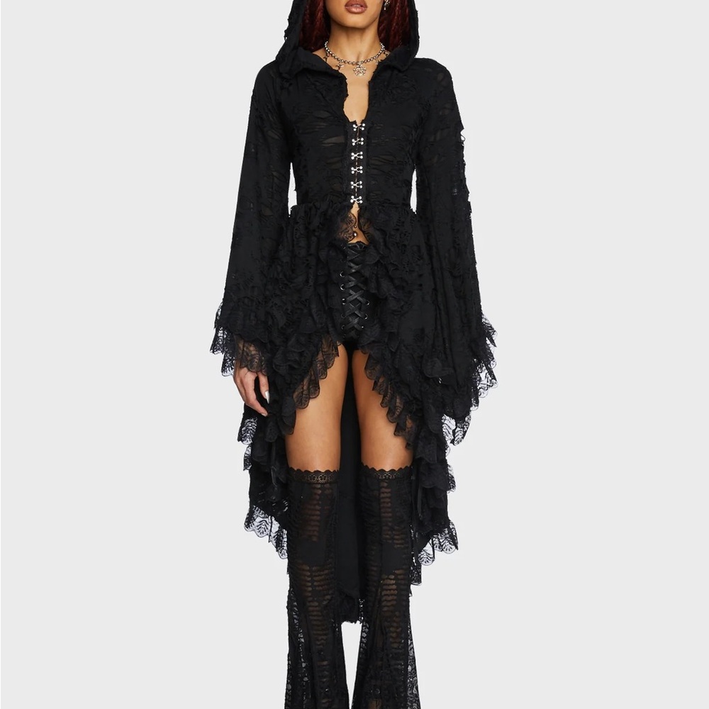 Dolls Kill Mess of Me Distressed Hooded Duster